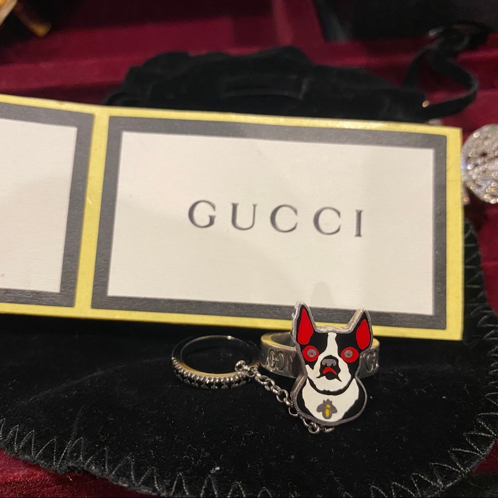 Gucci Bosco & Orso double ring SS sz 7